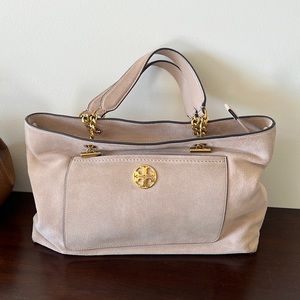 Tory Burch bag tan color lightly used, good condition taupe suede material